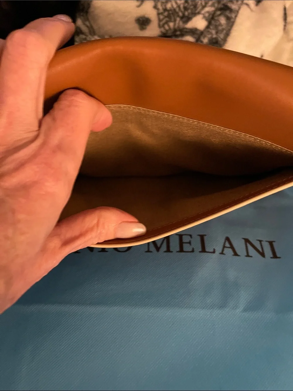 ANTONIO MELANI Rita Cognac Envelope Wristlet Clutch